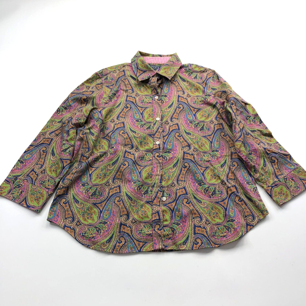 Chaps Classics Petite No Iron Paisley PL Petite Large Button Long Sleeve Shirt